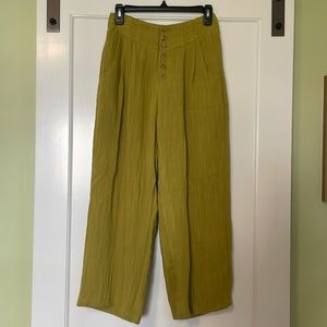 Esley Chartreuse Flowy Pants Culottes